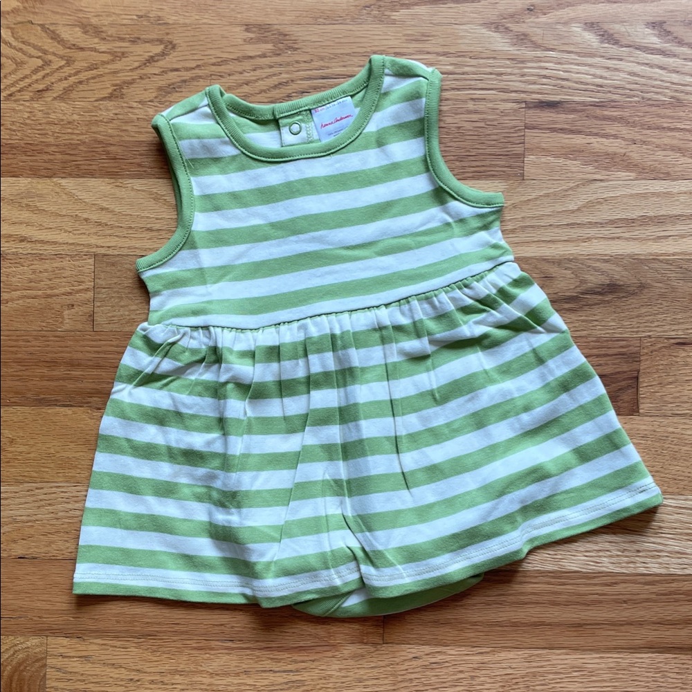 Hanna Andersson - Baby Sleeveless Skirted Bodysuit in Leaf Green Ecru - Picture 2 of 8